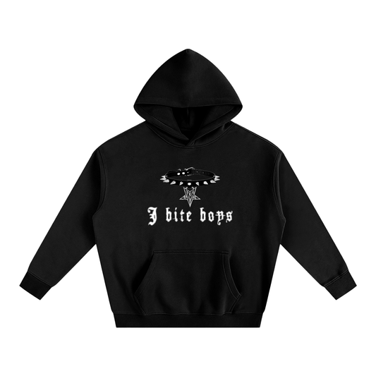 'I bite boys' oversized fleeced hoodie