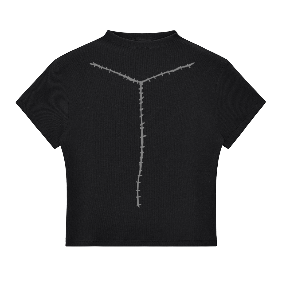 Y-incision Mock Neck T-Shirt