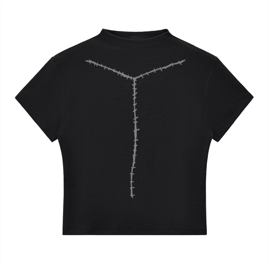 Y-incision Mock Neck T-Shirt